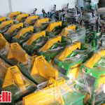 Warehouse with storage circular saws and log splitters made in Italy